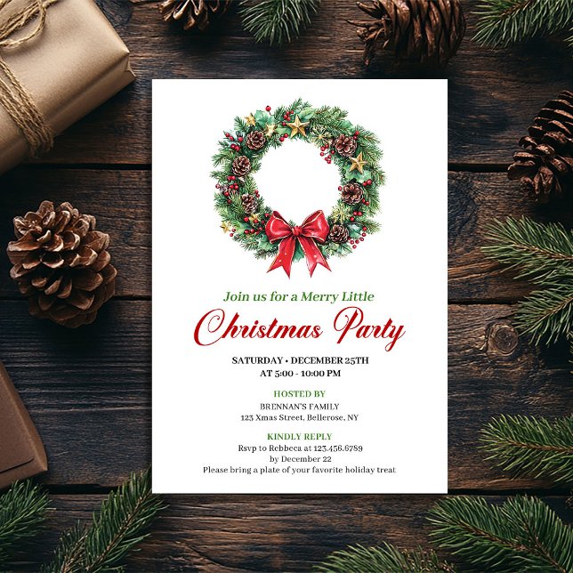 Classic Pine Wreath Christmas Party Invitation Einladung (Classic Pine Wreath Christmas Party Invitation)