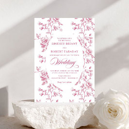 Classic Pink and White Toile Roses Wedding Invite Einladung