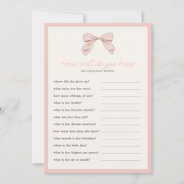 Classic Pink Bow Wie gut kennen Sie das Duschspiel Einladung (Vorderseite)