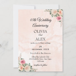 Classic Pink Cream Floral Wedding Anniversary  Einladung