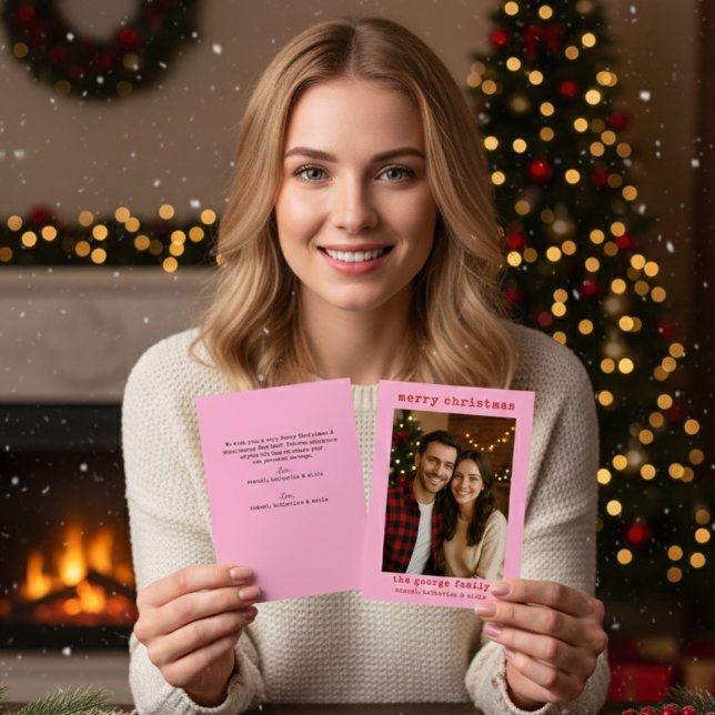 Classic Pink Festive Photo Collage Christmas Card (Von Creator hochgeladen)
