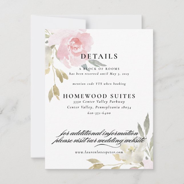 Classic Pink Floral Wedding Guest Information Card Einladung (Vorderseite)