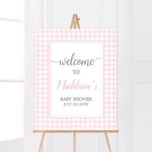 Classic Pink Gingham Baby Dusche Willkommen Poster