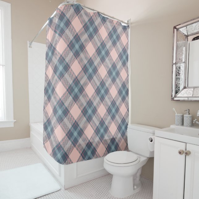 Classic Pink Gray Kariert Gingham Tartan Muster Duschvorhang (Beispiel)