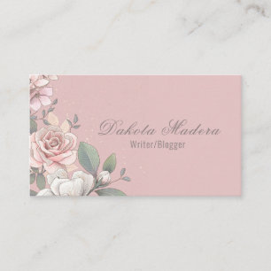 Classic Pink & Ivory Rose Floral Visitenkarte