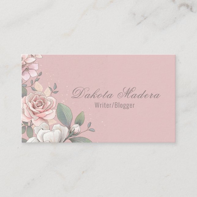 Classic Pink & Ivory Rose Floral Visitenkarte (Vorderseite)