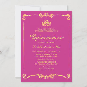 Classic Pink Magenta und Gold Quinceanera Einladung