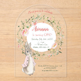 Classic Pink Peter der Kaninchen Floral Geburtstag Acryleinladungen