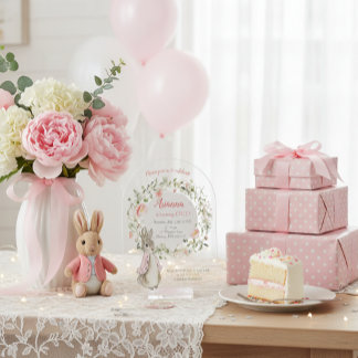 Classic Pink Peter der Kaninchen Floral Geburtstag Acryleinladungen