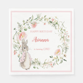 Classic Pink Peter der Kaninchen Floral Geburtstag Serviette