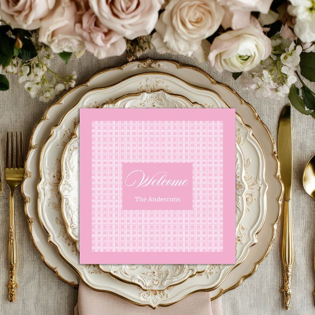 Classic Pink Plaid Napkins Personalized Touch Serviette (Classic Pink Plaid Napkins Personalized Touch)