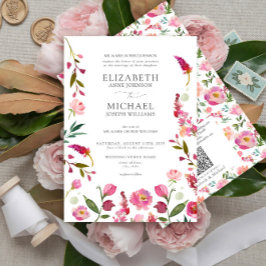 Classic Pink QR Code Blume Hochzeiten Einladung