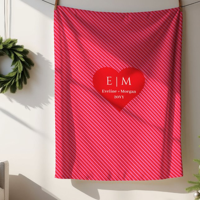 Classic Pink Red Heart Personalized Valentine Gift Sherpadecke (Classic Pink Red Hearts Personalized Valentine Blanket)