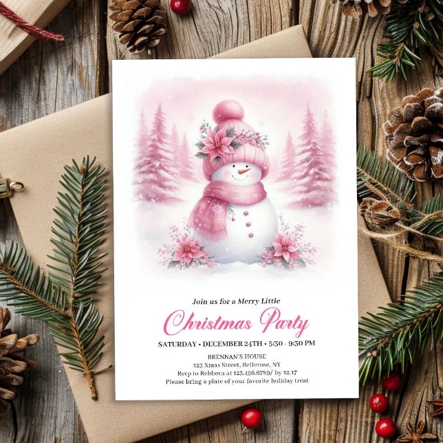 Classic Pink Snowman Kids Digital Christmas Invite Einladung (Classic Pink Snowman Kids Digital Christmas Invitation

)