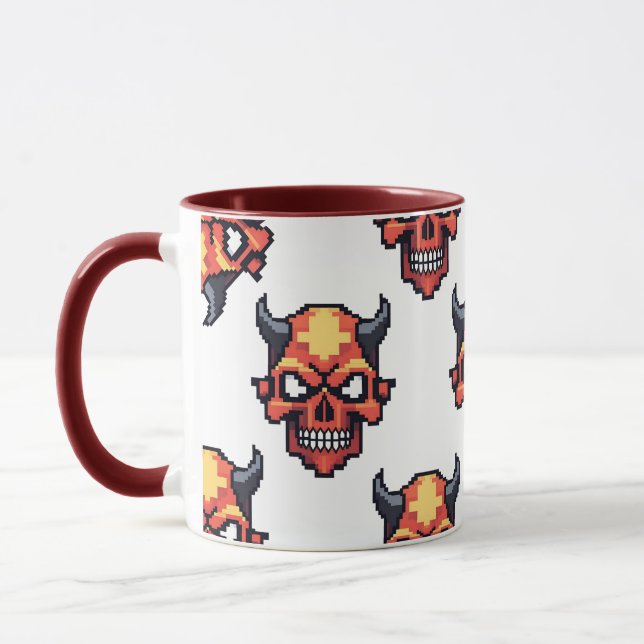 Classic Pixelated Devil Skull Pattern Mug Tasse (Links)