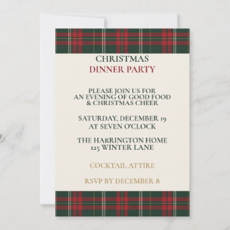 Classic Plaid Elegant Christmas Dinner Party Invit Einladung