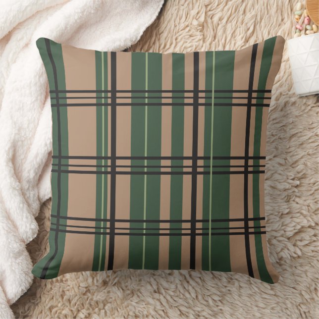 Classic Plaid Greens, Tan, Black Throw Pillow Kissen (Decke)