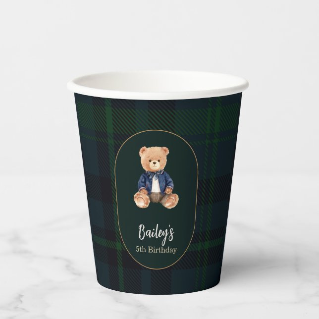 Classic Plaid Little Bear Birthday Pappbecher (Vorderseite)