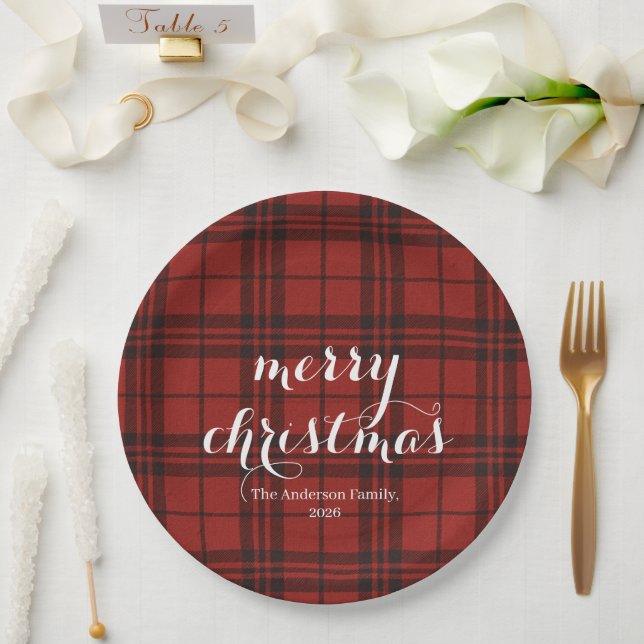 Classic Plaid Merry Christmas Festive -  Pappteller (Hochzeit)