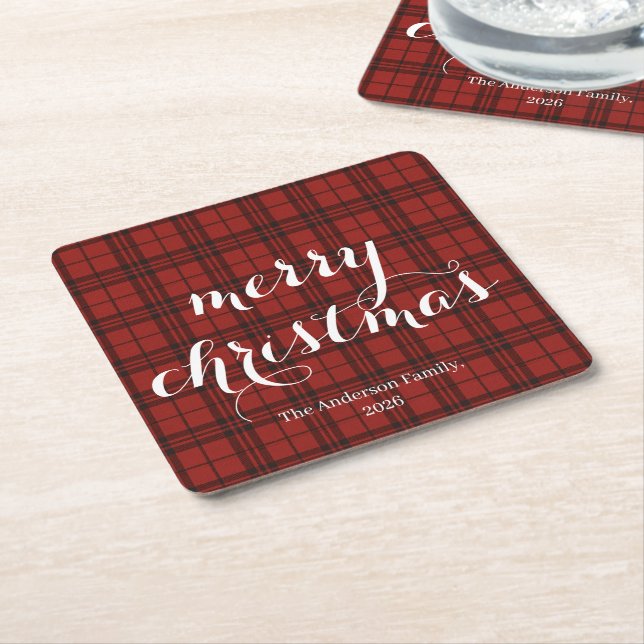 Classic Plaid Merry Christmas Festive -  Rechteckiger Pappuntersetzer (angewinkelt)