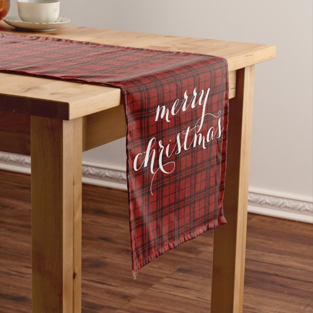Classic Plaid Merry Christmas Festive Table Runner Großer Tischläufer (Beispiel)