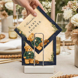 Classic Plaid Nursery Teddy Baby Shower Serviette