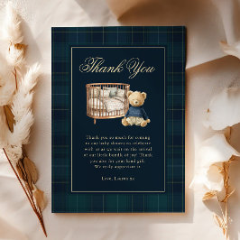 Classic Plaid Polo Teddy Bear Baby Shower Dankeskarte