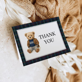 Classic Plaid Teddy Bear Baby Shower Thank You  Einladung