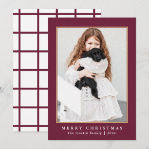 Classic Plum Karo Muster Merry Christmas Foto Feiertagskarte