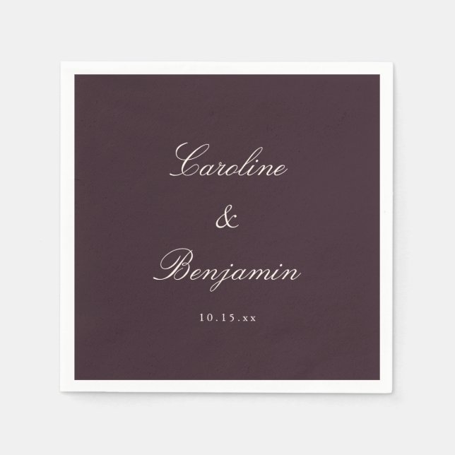 Classic Plum Script Elegant Wedding Custom Name Serviette (Vorderseite)