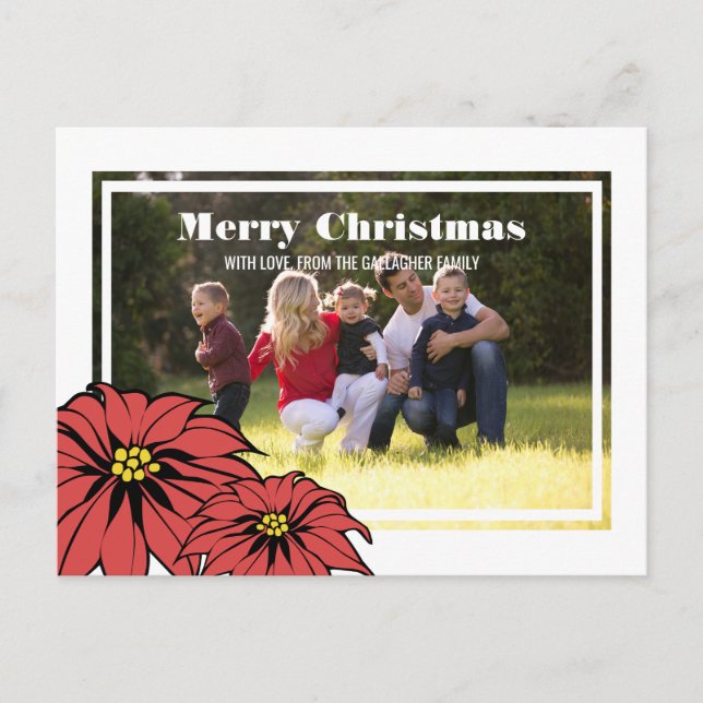 Classic Poinsettia Holiday Foto Feiertagspostkarte (Vorderseite)