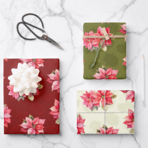 Classic Poinsettia Weihnachtsfeiertage Blume Geschenkpapier Set