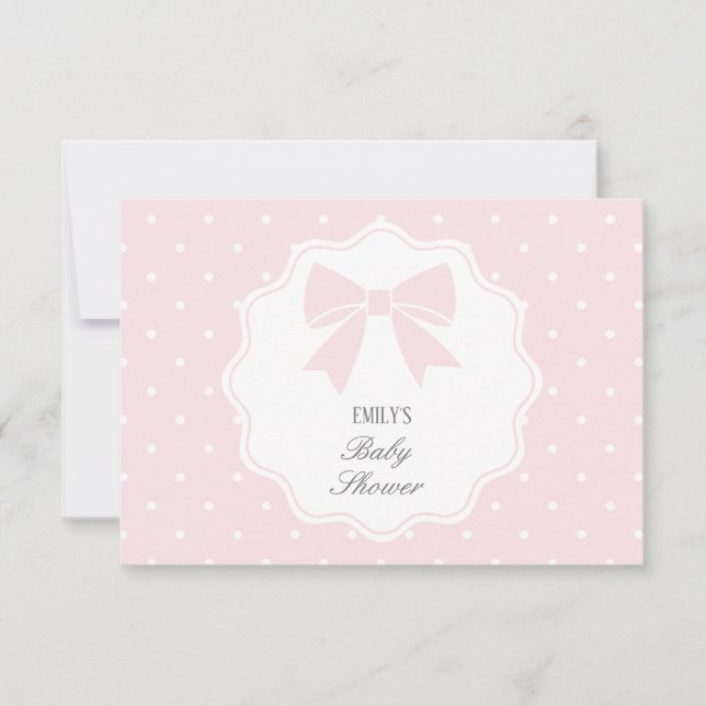 Classic Polka Dots Baby Pink Bow Girl Baby Dusche Dankeskarte (Vorderseite)