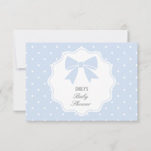 Classic Polka Dots Dusty Blue Bow Boy Baby Dusche Dankeskarte
