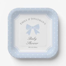 Classic Polka Dots Dusty Blue Bow Boy Baby Dusche Pappteller