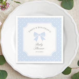 Classic Polka Dots Dusty Blue Bow Boy Baby Dusche Serviette