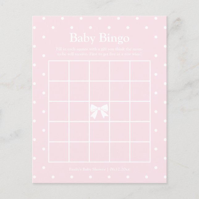 Classic Polka Dots Girl Baby Shower Bingo Game (Vorderseite)