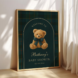 Classic Polo Check Teddy Bear Baby Shower Welcome Poster