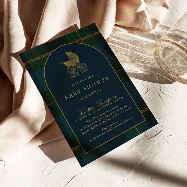 Classic Polo Dark Green Kariert Baby Dusche Einladung (Von Creator hochgeladen)