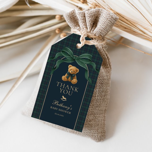 Classic Polo Green Plaid Teddy Bear Baby Shower Geschenkanhänger (Von Creator hochgeladen)