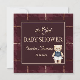 Classic Polo Teddy Bear Preppy Plaid Baby Shower Einladung