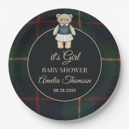 Classic Polo Teddy Bear Preppy Plaid Baby Shower Pappteller