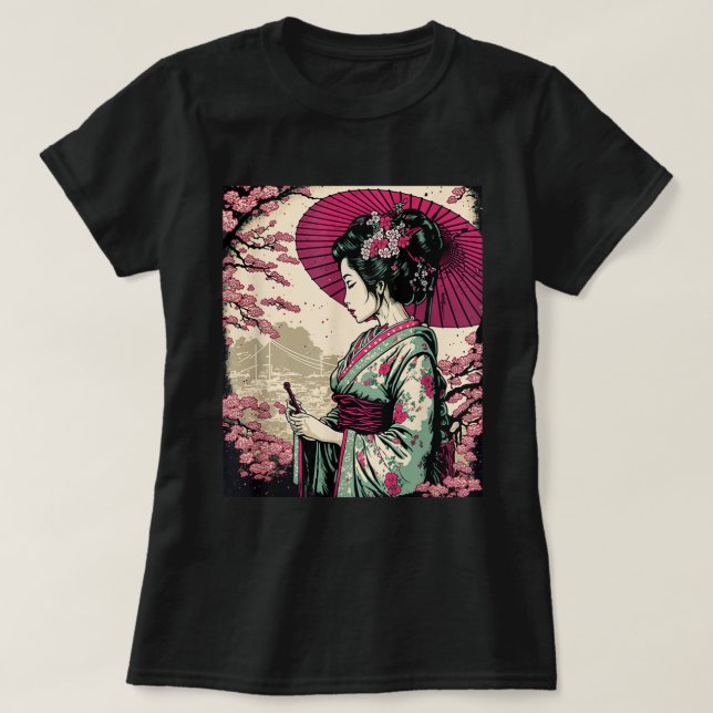 Classic Portrait Geisha Japanisch T-Shirt (Design vorne)