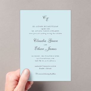 Classic Powder Blue Monogram Elegant Wedding Acryleinladungen