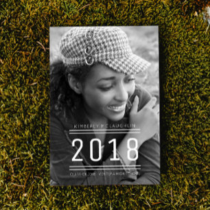 Classic Preppy Abschluss Foto Einladung   weiß