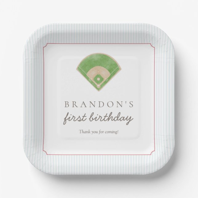 Classic Preppy Baseball First Birthday Rookie One  Pappteller (Vorderseite)