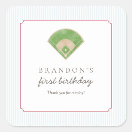 Classic Preppy Baseball First Birthday Rookie One Quadratischer Aufkleber