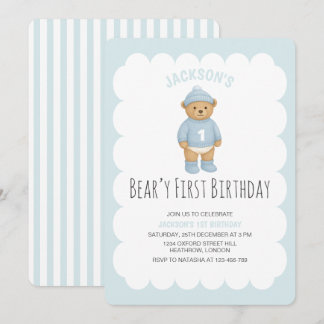 Classic Preppy Bear Blue Boy Birthday Einladung