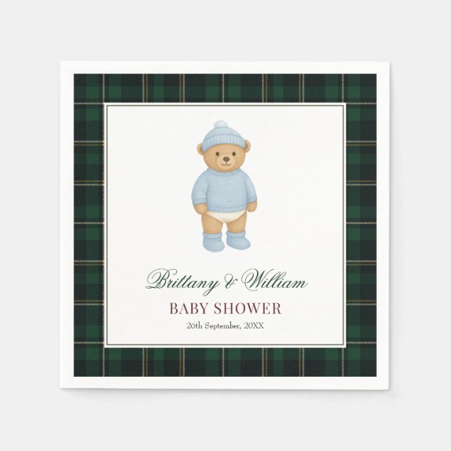 Classic Preppy Bear Designer Plaid Baby Shower Serviette (Vorderseite)