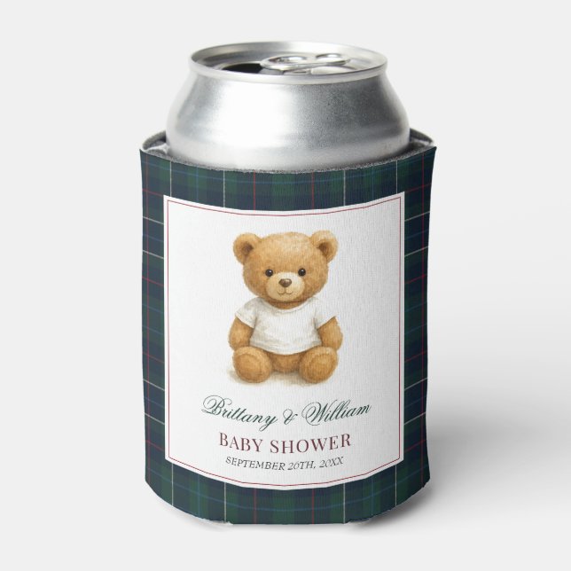 Classic Preppy Bear Green Kariert Baby Dusche Dosenkühler (Kanne Vorderseite)
